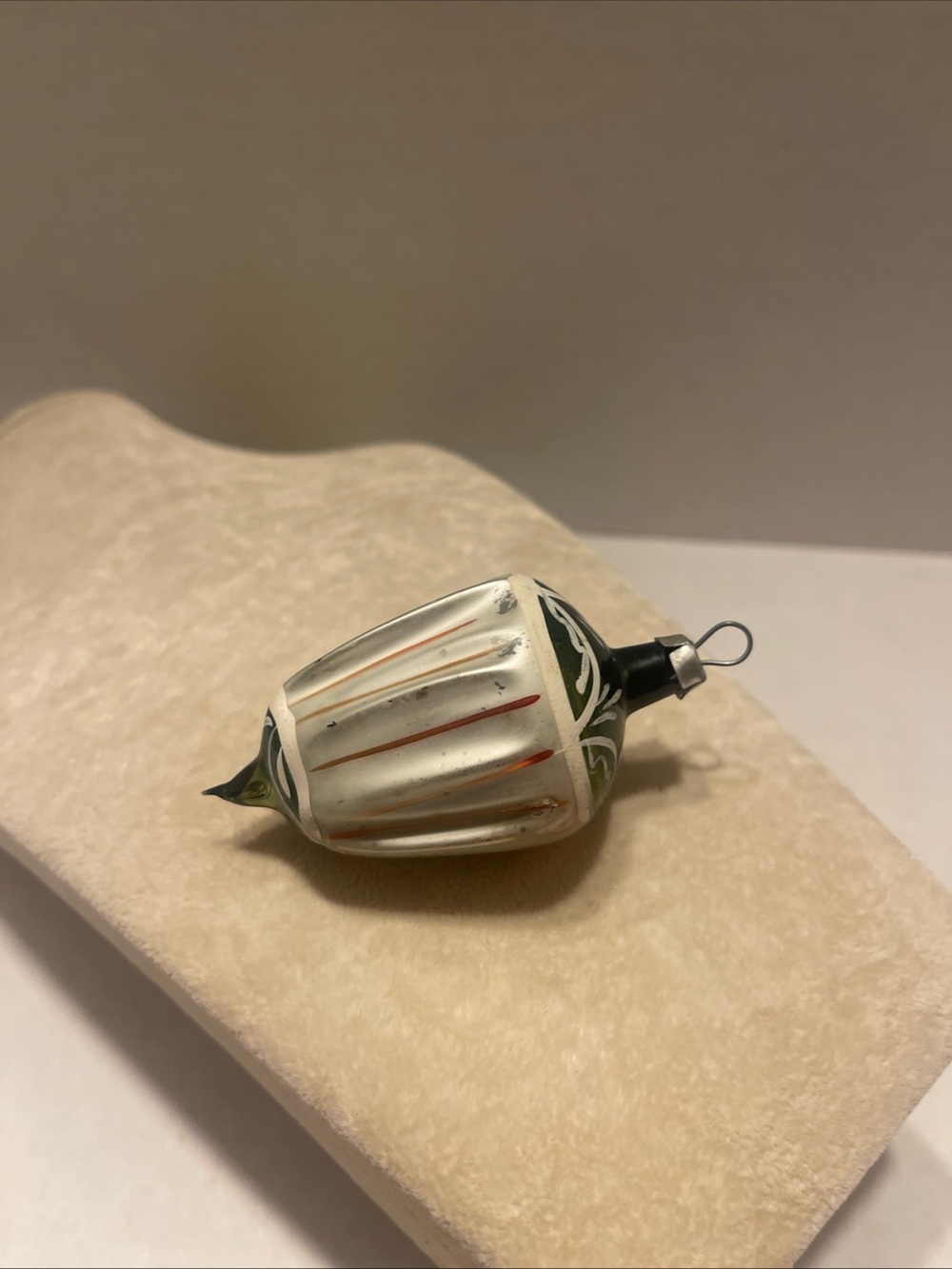 Vintage/Antique Pre-WW11 Christmas Ornament Heim? in White with Green Accents